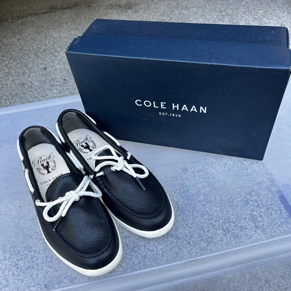 Cole Haan Shoes Womens Size 7 Black Pinch Weekender Camp Moc Leather Boat W00655 - Picture 1 of 8